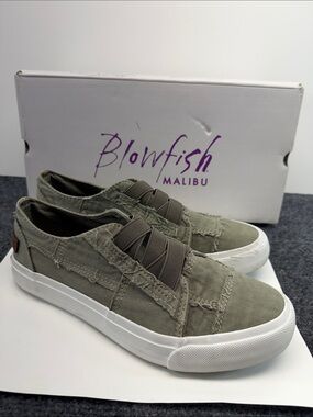 Blowfish Olive Green Slip-On Canvas Sneakers with White Sole